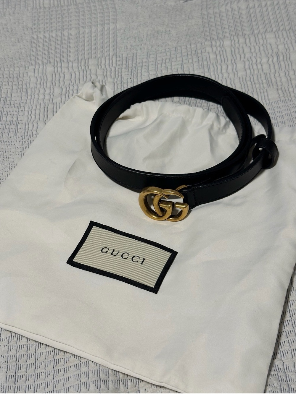 Gucci Black Leather Belt with Gold Double G Interlocking Buckle